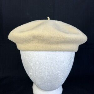 Basque Authentique French Beret Hat Cap 100% Wool Ivory Crème Cream Off-White